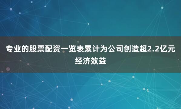 专业的股票配资一览表累计为公司创造超2.2亿元经济效益